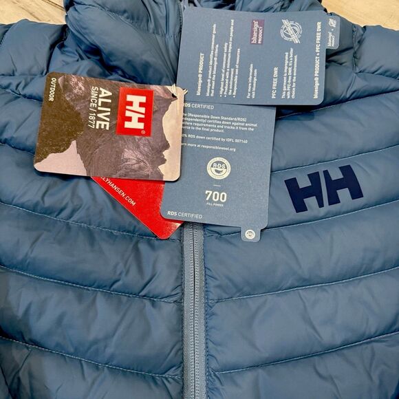 Women's Helly Hansen Verglas Hooded Down Insulator Blue Fog NWT $295, Small - Picture 3 of 11
